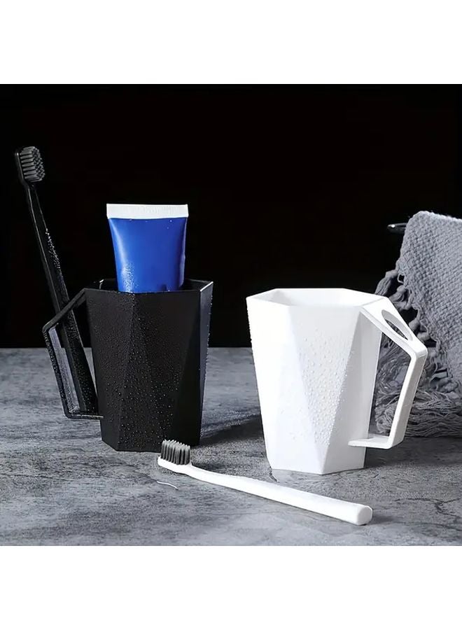 White Toothbrush Cup Holder With Handle Durable Plastic Bathroom Organizer Wall Mounted - Image 2
